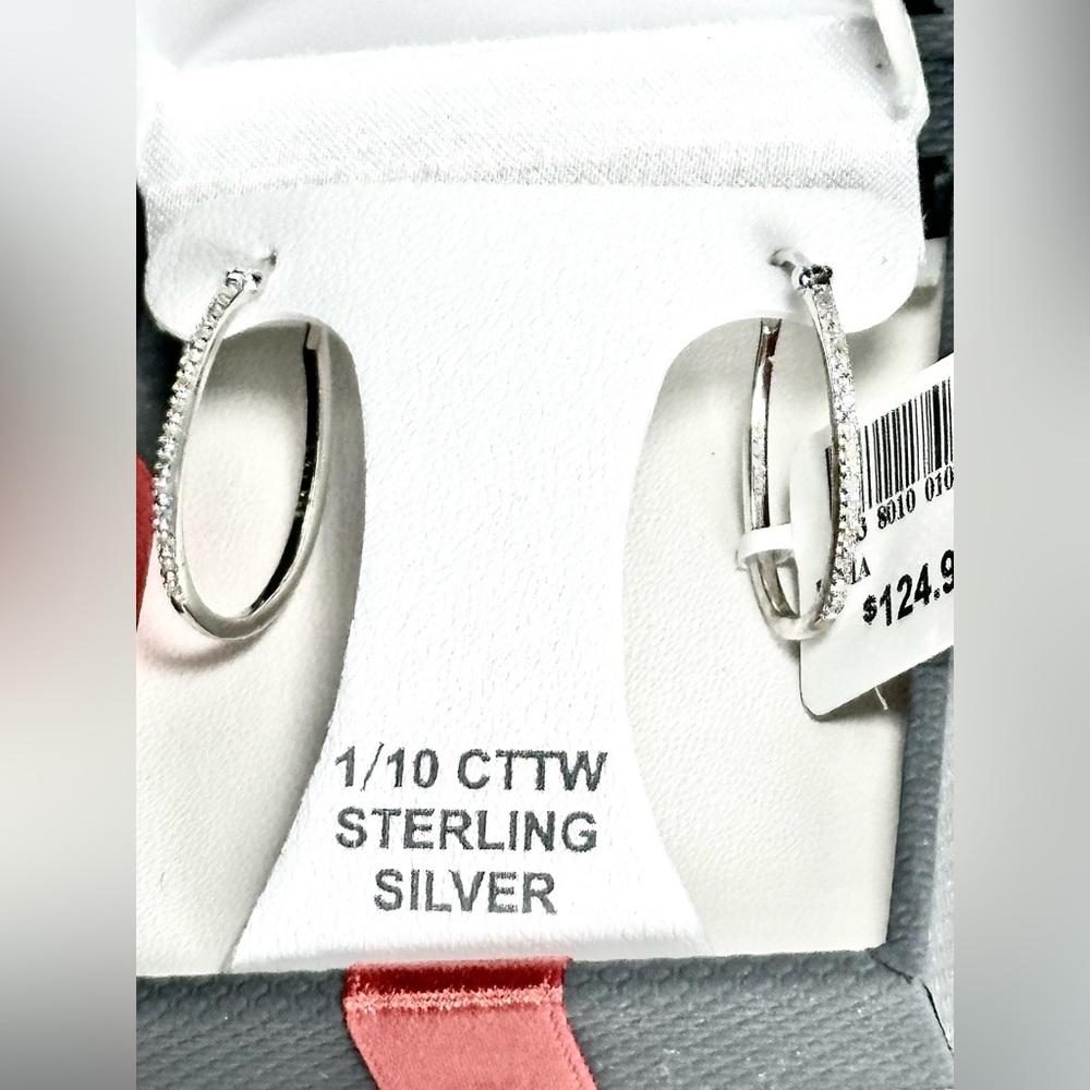 100% Genuine Diamonds Sterling Silver Oval Hoop Earrings NWT